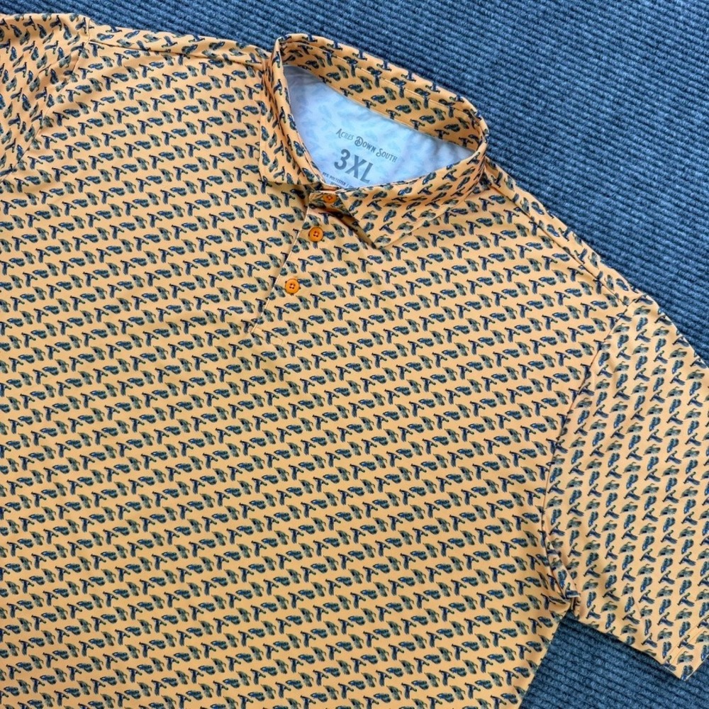 Acres Down South Mens 3XL Mallard Duck Print Performance Polo Shirt Orange Golf